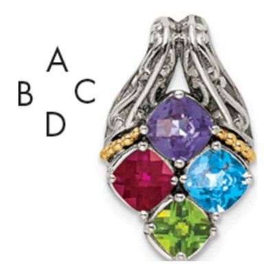 Sterling Silver & 14K Gold Personalized 4-Stone Mother's Pendant Mounting