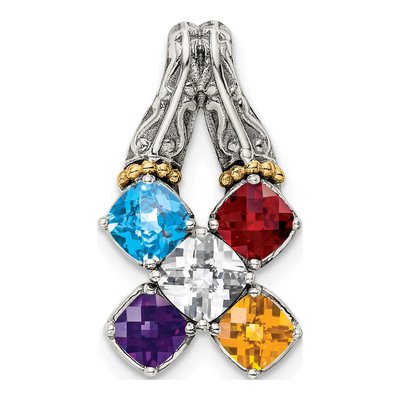 Sterling Silver & 14K Gold 5-Stone Mother's Pendant Mounting – view 2