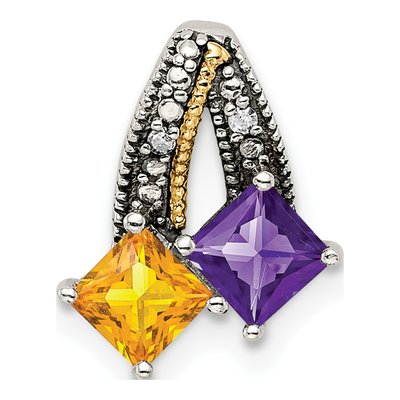 Sterling Silver & 14K Gold Diamond Personalized 2-Stone Mother's Pendant – view 2