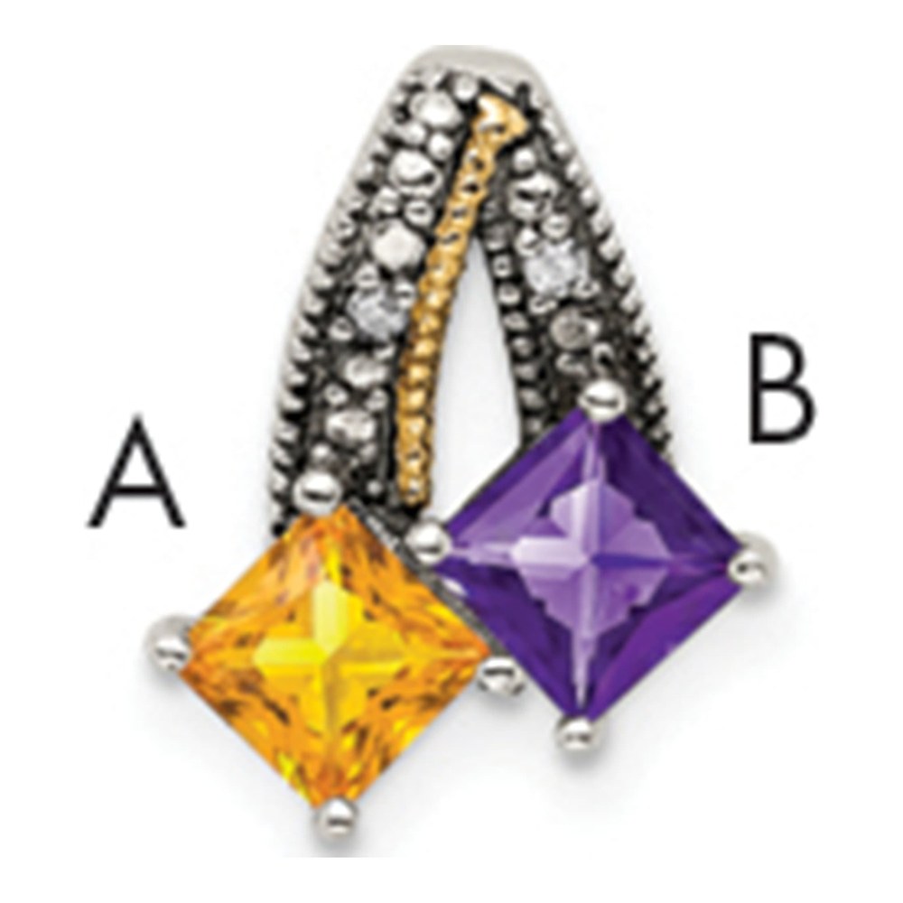 Sterling Silver Antiqued With 14K 2-Stone With 0.010 ctw (total weight)ct Diamond Mother's Pendant