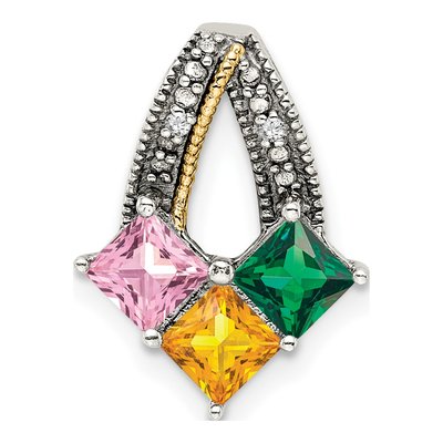 Sterling Silver & 14K Gold Diamond 3-Stone Mother's Pendant – view 2