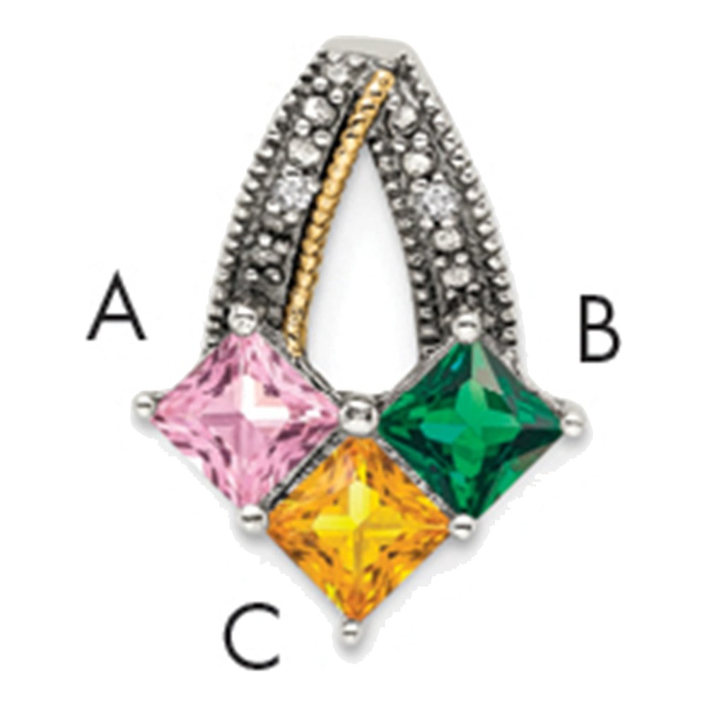 Sterling Silver Antiqued With 14K 3-Stone With 0.010 ctw (total weight)ct Diamond Mother's Pendant
