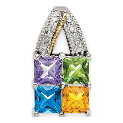 Sterling Silver & 14K Gold Diamond Personalized 4-Stone Mother's Pendant – view 2