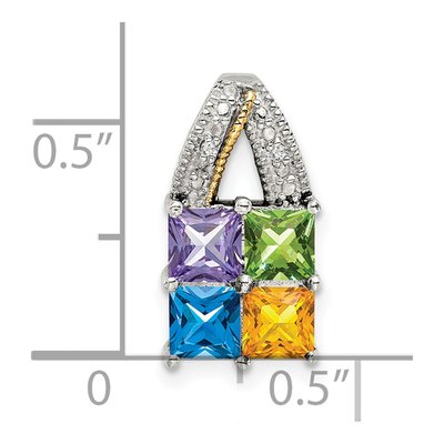 Sterling Silver & 14K Gold Diamond Personalized 4-Stone Mother's Pendant – view 6