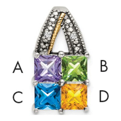 Sterling Silver & 14K Gold Diamond Personalized 4-Stone Mother's Pendant