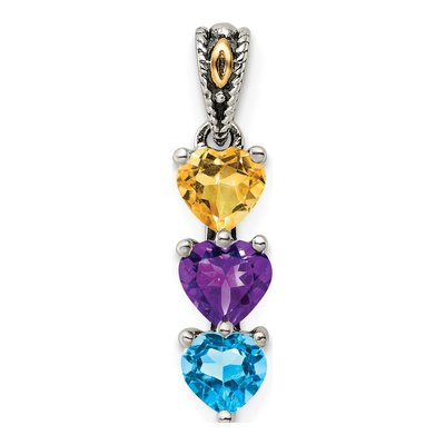 Sterling Silver & 14K Gold 3-Stone Mount Mother's Pendant Mounting – view 3