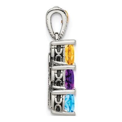 Sterling Silver & 14K Gold 3-Stone Mount Mother's Pendant Mounting – view 4