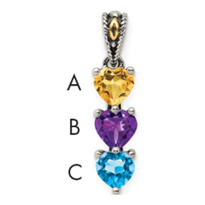 Sterling Silver & 14K Gold 3-Stone Mount Mother's Pendant Mounting
