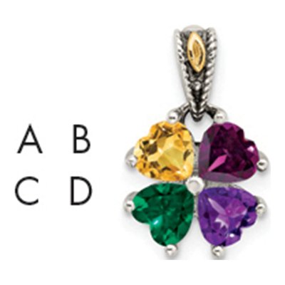 Sterling Silver & 14K Gold Personalized 4-Stone Mother's Pendant Mounting