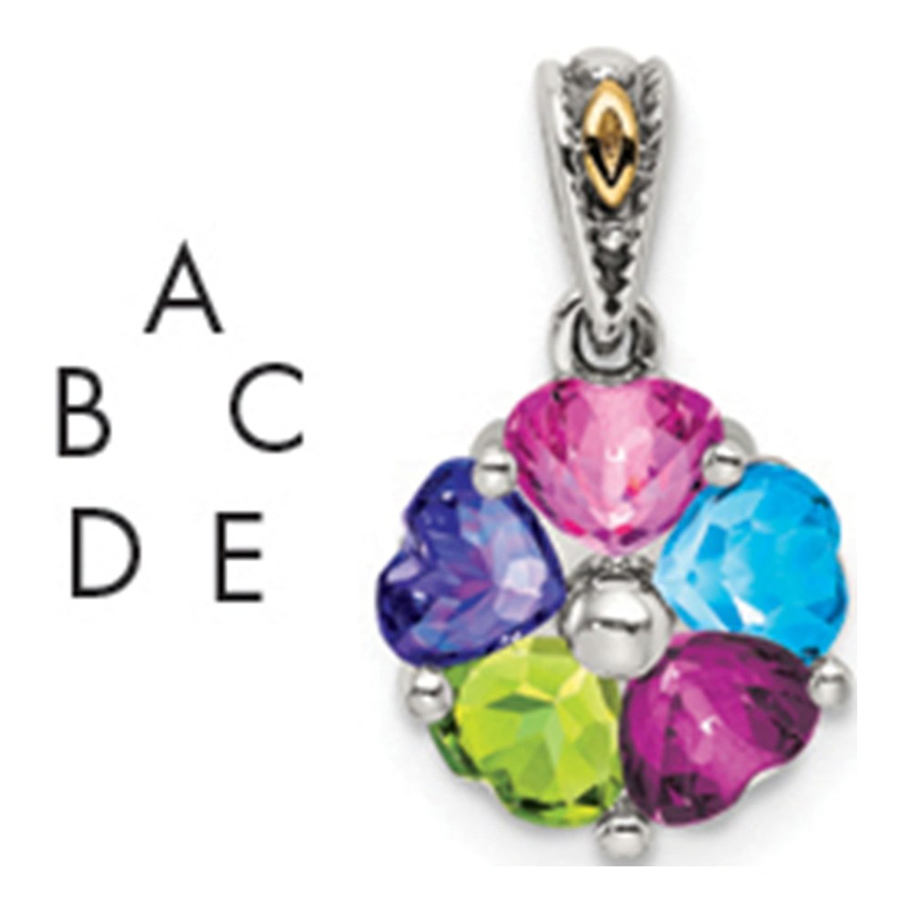 Sterling Silver Antiqued With 14K 5-Stone Mother's Pendant