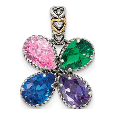 Sterling Silver & 14K Gold Diamond Personalized 4-Stone Mother's Pendant – view 2