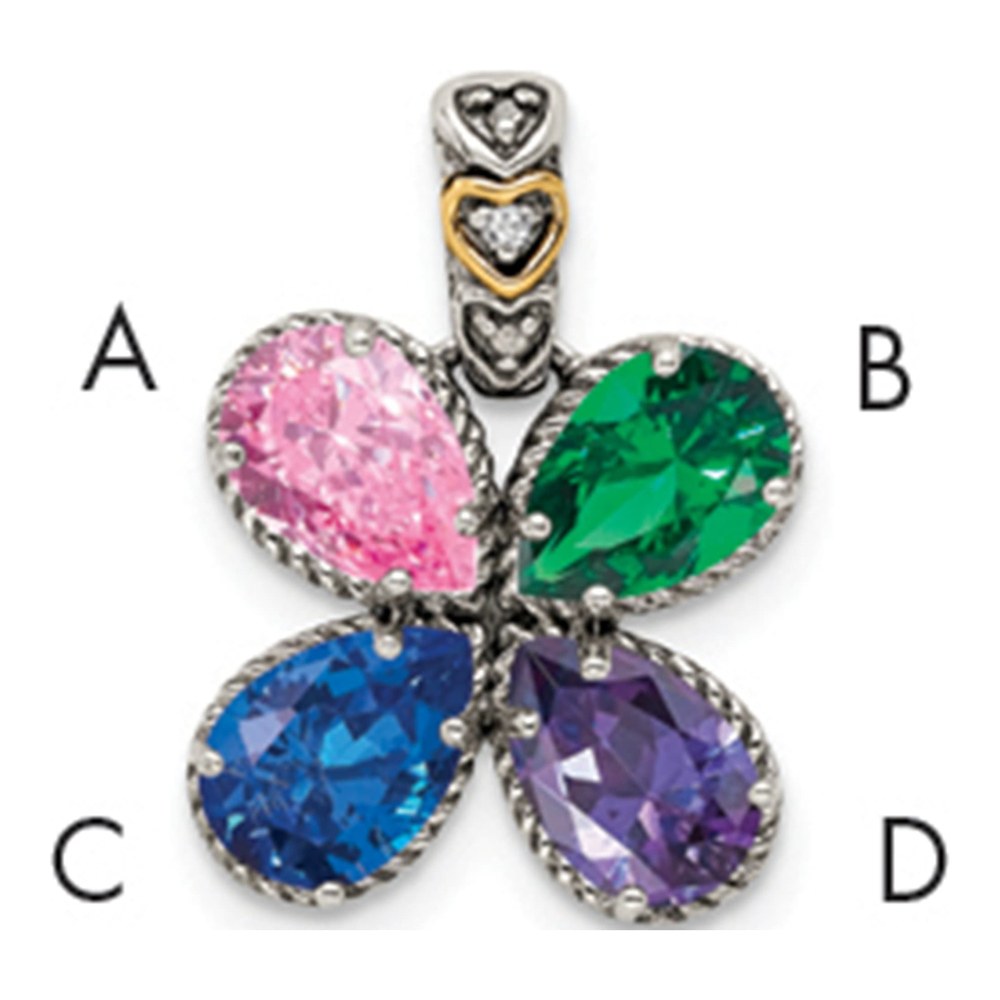 Sterling Silver Antiqued With 14K 4-Stone With 0.005 ctw (total weight)ct Diamond Mother's Pendant