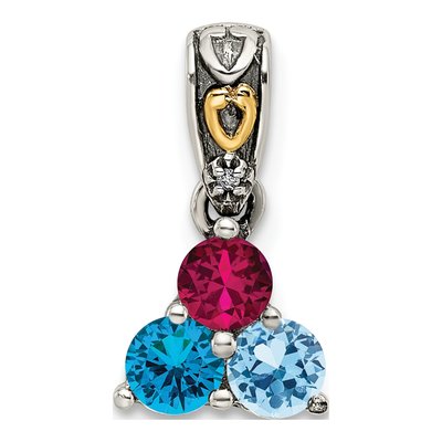 Sterling Silver & 14K Gold Diamond Personalized 3-Stone Mother's Pendant – view 2