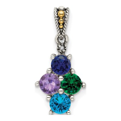 Sterling Silver & 14K Gold Diamond 4-Stone Mother's Pendant – view 2