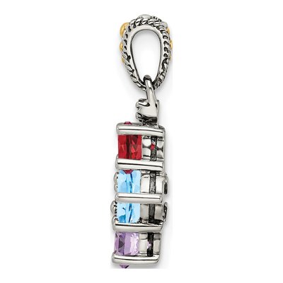 Sterling Silver & 14K Gold Diamond 4-Stone Mother's Pendant – view 3