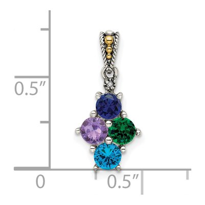 Sterling Silver & 14K Gold Diamond 4-Stone Mother's Pendant – view 6