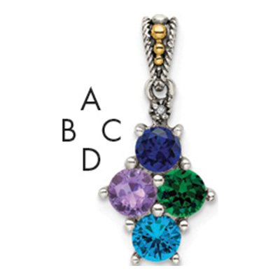 Sterling Silver & 14K Gold Diamond 4-Stone Mother's Pendant