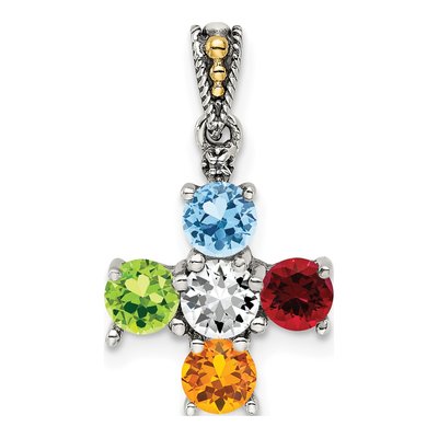 Sterling Silver & 14K Gold Diamond 5-Stone Mother's Pendant – view 2