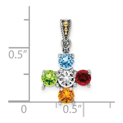 Sterling Silver & 14K Gold Diamond 5-Stone Mother's Pendant – view 6