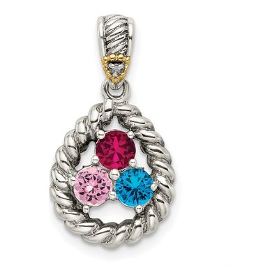 Sterling Silver & 14K Gold Diamond Personalized 3-Stone Mother's Pendant – view 2