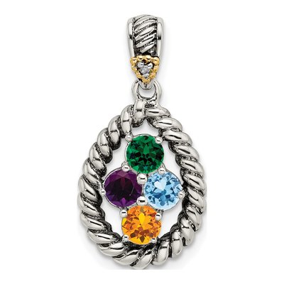 Sterling Silver & 14K Gold Diamond 4-Stone Mother's Pendant – view 2