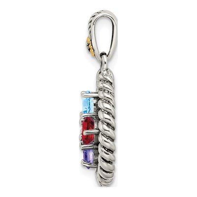 Sterling Silver & 14K Gold Diamond 4-Stone Mother's Pendant – view 3
