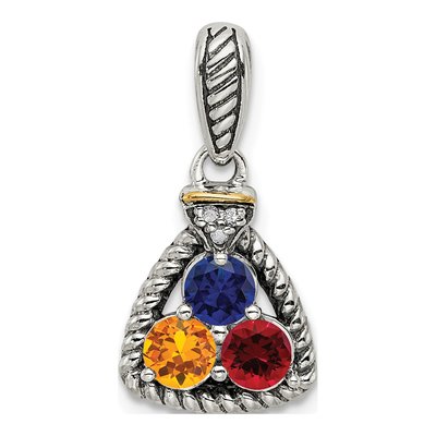 Sterling Silver & 14K Gold Diamond 3-Stone Mother's Pendant – view 2