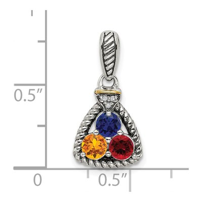 Sterling Silver & 14K Gold Diamond 3-Stone Mother's Pendant – view 6