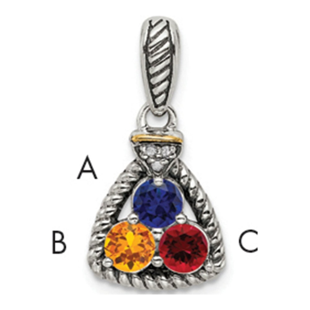 Sterling Silver Antiqued With 14K 3-Stone With 0.015 ctw (total weight)ct Diamond Mother's Pendant