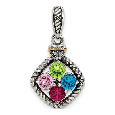Sterling Silver & 14K Gold Diamond Personalized 4-Stone Mother's Pendant – view 2