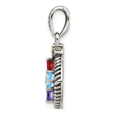 Sterling Silver & 14K Gold Diamond Personalized 4-Stone Mother's Pendant – view 3