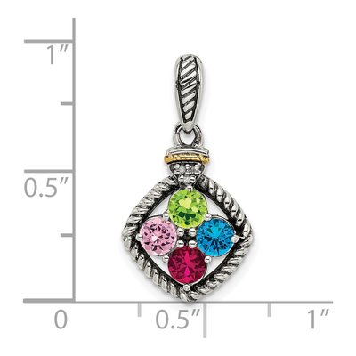 Sterling Silver & 14K Gold Diamond Personalized 4-Stone Mother's Pendant – view 6