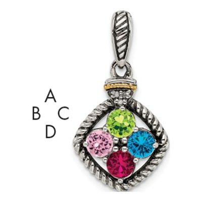 Sterling Silver & 14K Gold Diamond Personalized 4-Stone Mother's Pendant