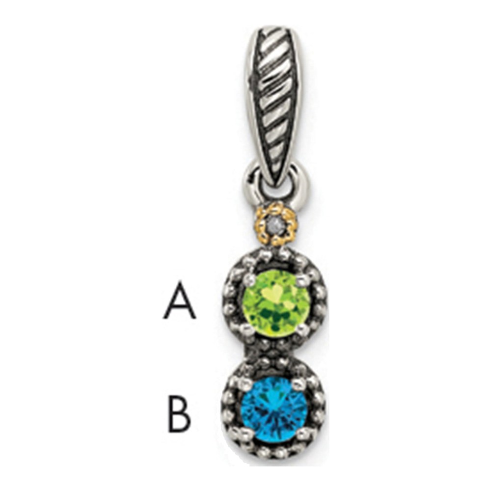 Sterling Silver Antiqued With 14K 2-Stone With 0.005 ctw (total weight)ct Diamond Mother's Pendant