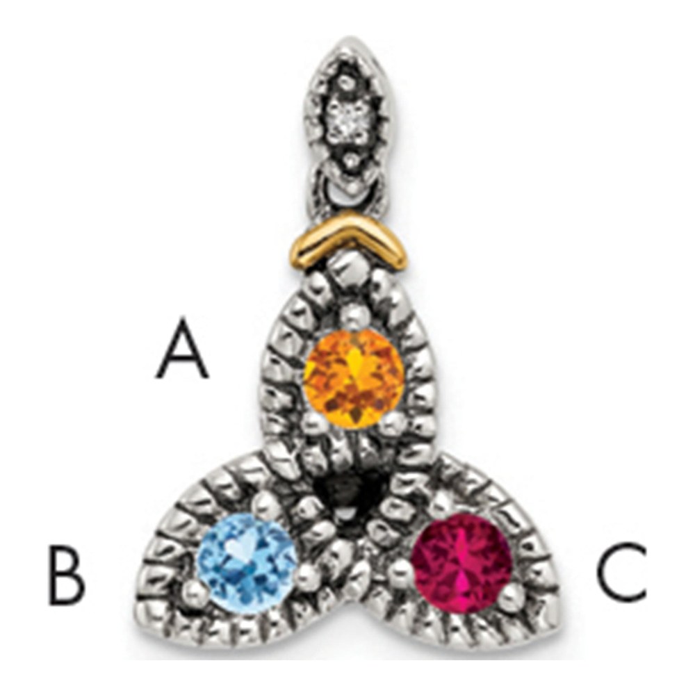 Sterling Silver Antiqued With 14K 3-Stone With 0.005 ctw (total weight)ct Diamond Mother's Pendant