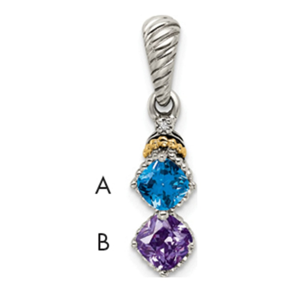 Sterling Silver Antiqued With 14K 2-Stone With 0.005 ctw (total weight)ct Diamond Mother's Pendant