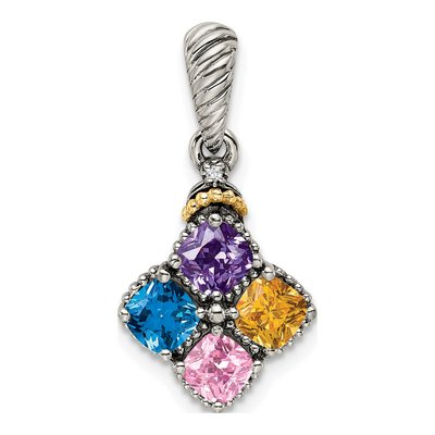 Sterling Silver & 14K Gold Diamond 4-Stone Mother's Pendant – view 2