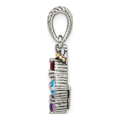 Sterling Silver & 14K Gold Diamond 4-Stone Mother's Pendant – view 3