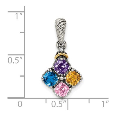 Sterling Silver & 14K Gold Diamond 4-Stone Mother's Pendant – view 6