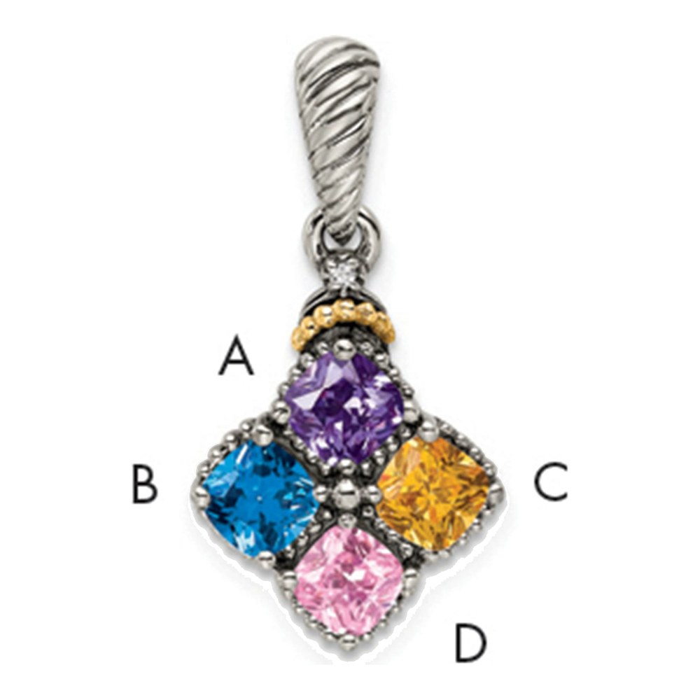 Sterling Silver Antiqued With 14K 4-Stone With 0.005 ctw (total weight)ct Diamond Mother's Pendant