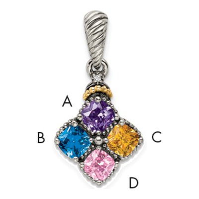 Sterling Silver & 14K Gold Diamond 4-Stone Mother's Pendant