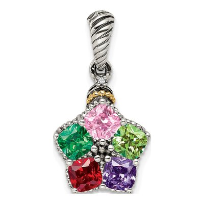 Sterling Silver & 14K Gold Diamond 5-Stone Mother's Pendant – view 2