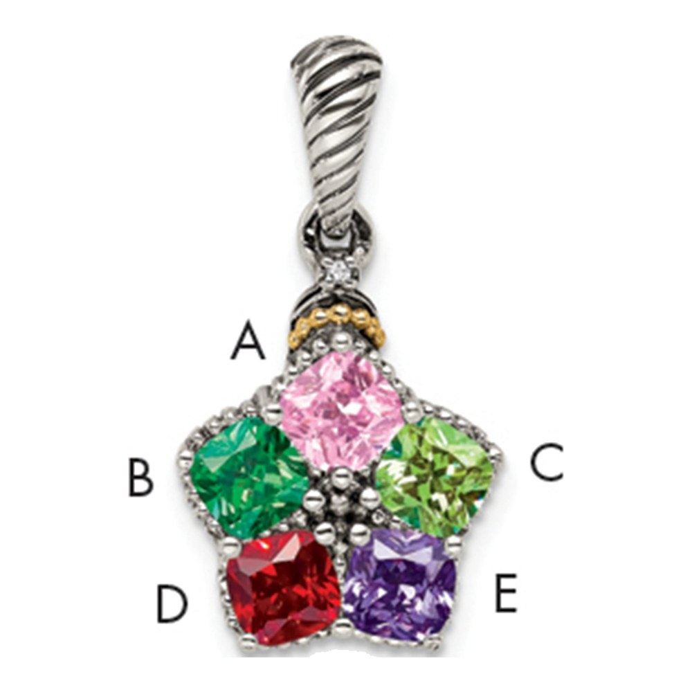 Sterling Silver Antiqued With 14K 5-Stone With 0.005 ctw (total weight)ct Diamond Mother's Pendant