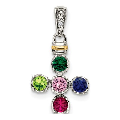 Sterling Silver & 14K Gold Diamond 5-Stone Mother's Pendant – view 2