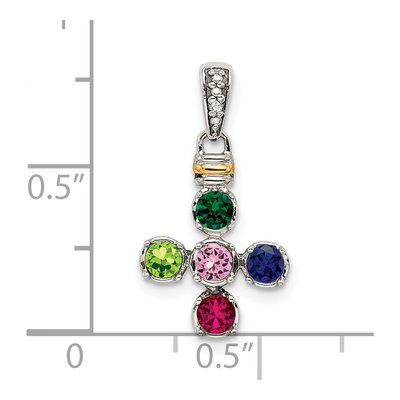 Sterling Silver & 14K Gold Diamond 5-Stone Mother's Pendant – view 6