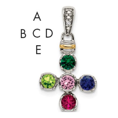 Sterling Silver & 14K Gold Diamond 5-Stone Mother's Pendant