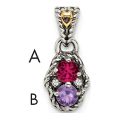 Sterling Silver & 14K Gold Diamond Two-Stone Mother's Pendant