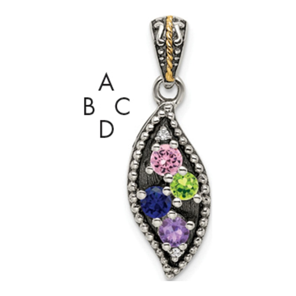 Sterling Silver Antiqued With 14K 4-Stone With 0.010 ctw (total weight)ct Diamond Mother's Pendant