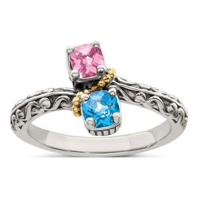 Sterling Silver & 14K Gold Two-Stone Mother's Ring Mounting – view 2