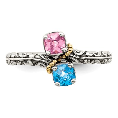 Sterling Silver & 14K Gold Two-Stone Mother's Ring Mounting – view 5